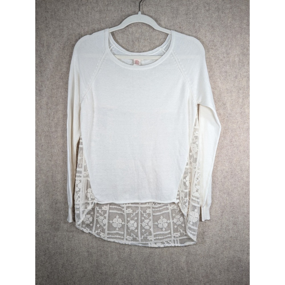 Sundance Womens Small Cream Lace Back Knit Sweater Mixed Media Boho Pullover